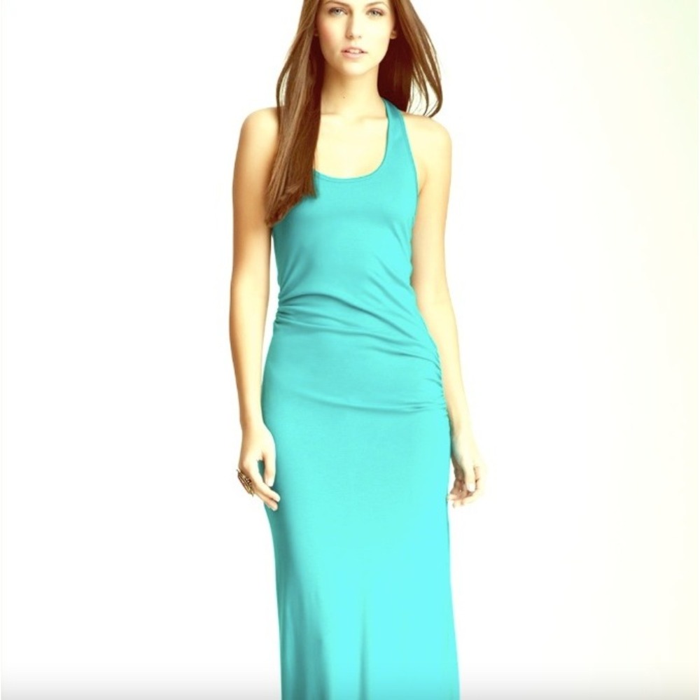 Haute Hippie Aqua Modal Jersey Ruched Bodycon Maxi Dress Side Slit | Size S